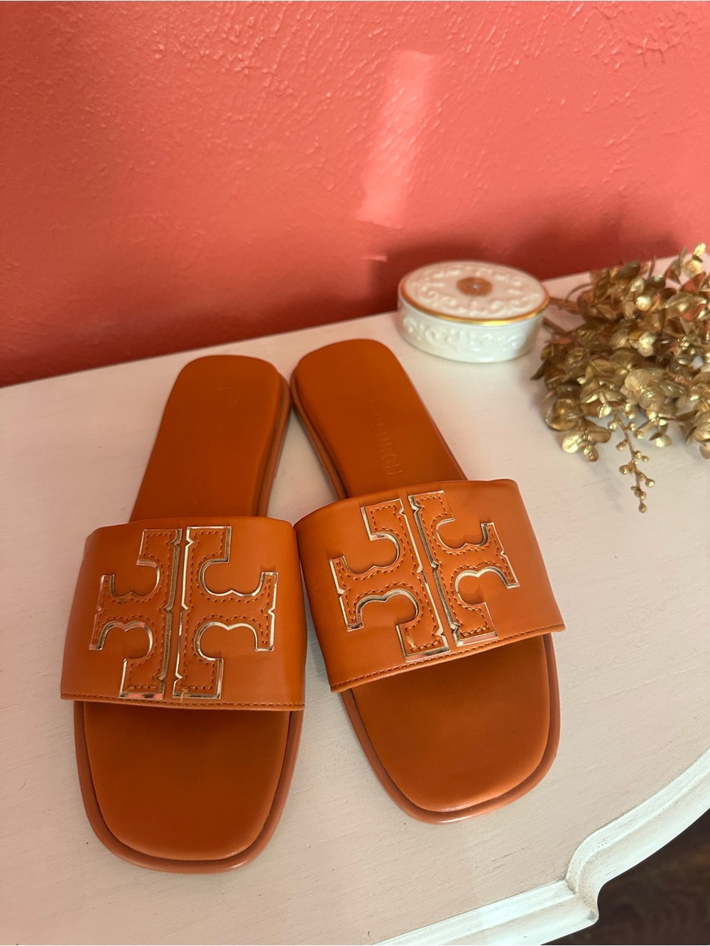 Tory Burch Women's Tan Leather Slide Sandals